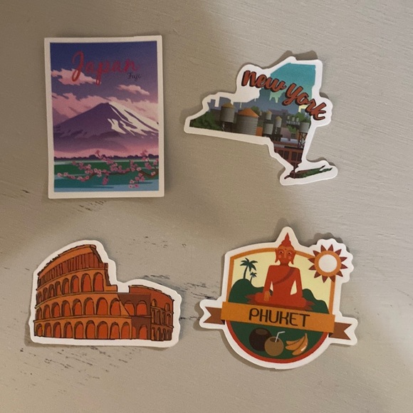 Vinyl stickers.  Waterproof💧💦.  New.  Set of 4.  Travel theme.  ✈️🌅🧳🚢 - Picture 1 of 5